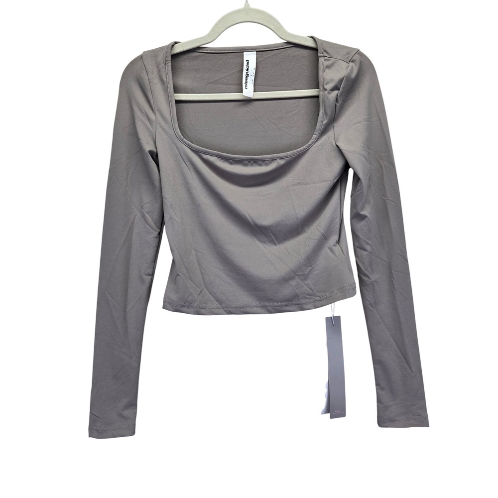 NWT Missguided Womens Square Neck Long Sleeve Crop Top Taupe Brown‎ Small Ballet